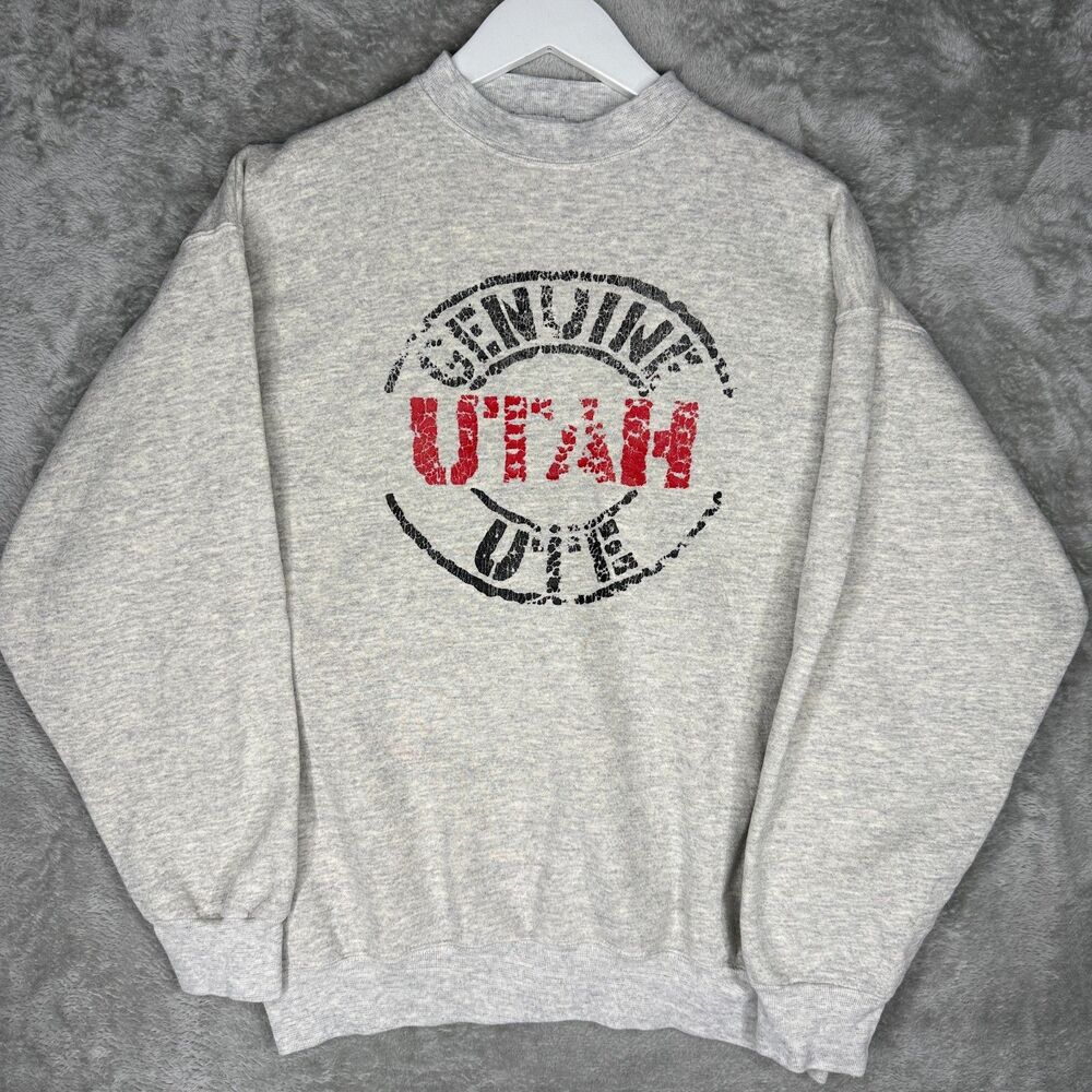 Vtg 90s University Of Utah Sweatshirt Mens XL Heathered Gray Genuine Ute Graphic